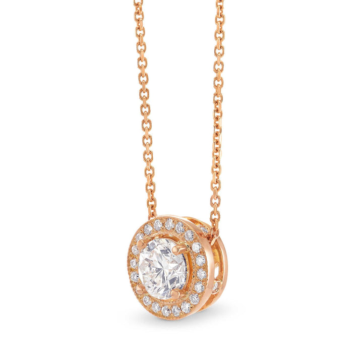 LEIBISH 0.70ct Round Brilliant Diamond Rose Gold Halo Pendant Brand Necklace