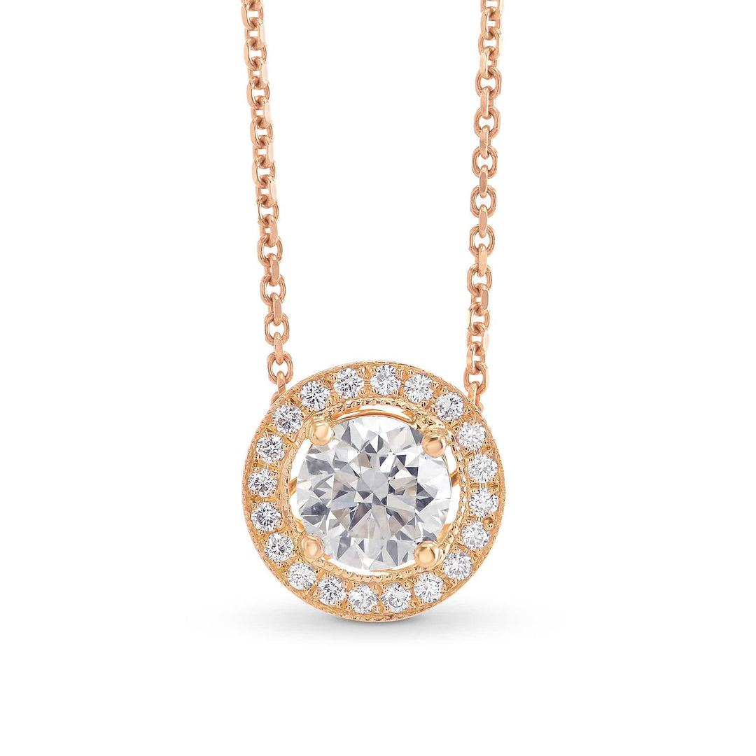LEIBISH 0.70ct Round Brilliant Diamond Rose Gold Halo Pendant Brand Necklace