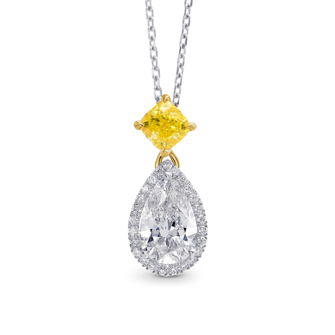 LEIBISH 1.01ct F Colour Pear &amp; Yellow Diamond Halo Pendant Brand Necklace