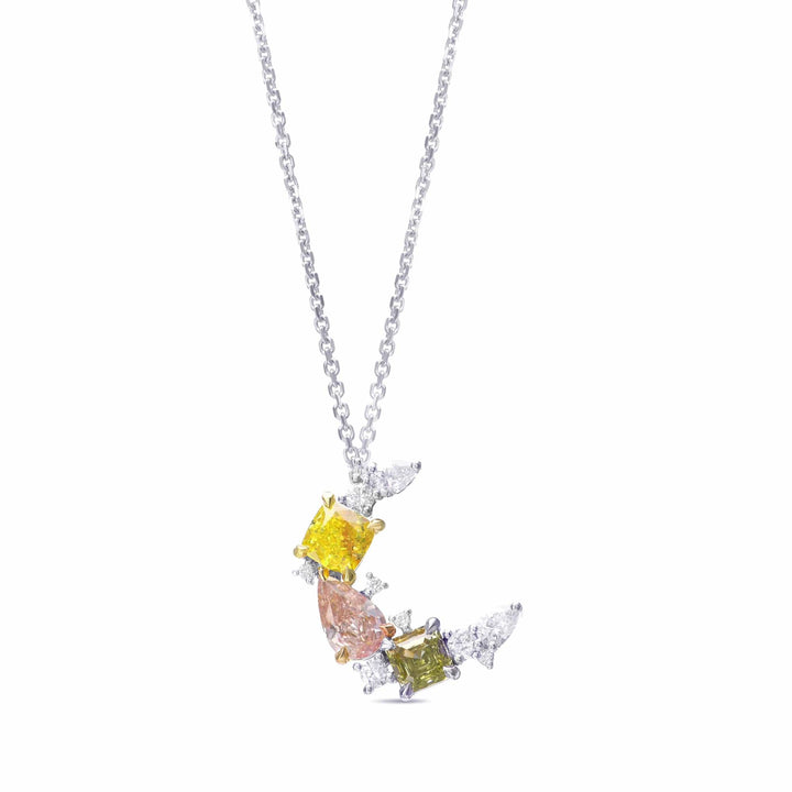 LEIBISH 1.07ct Multicolour Half-Moon Diamond Couture Pendant Brand Necklace