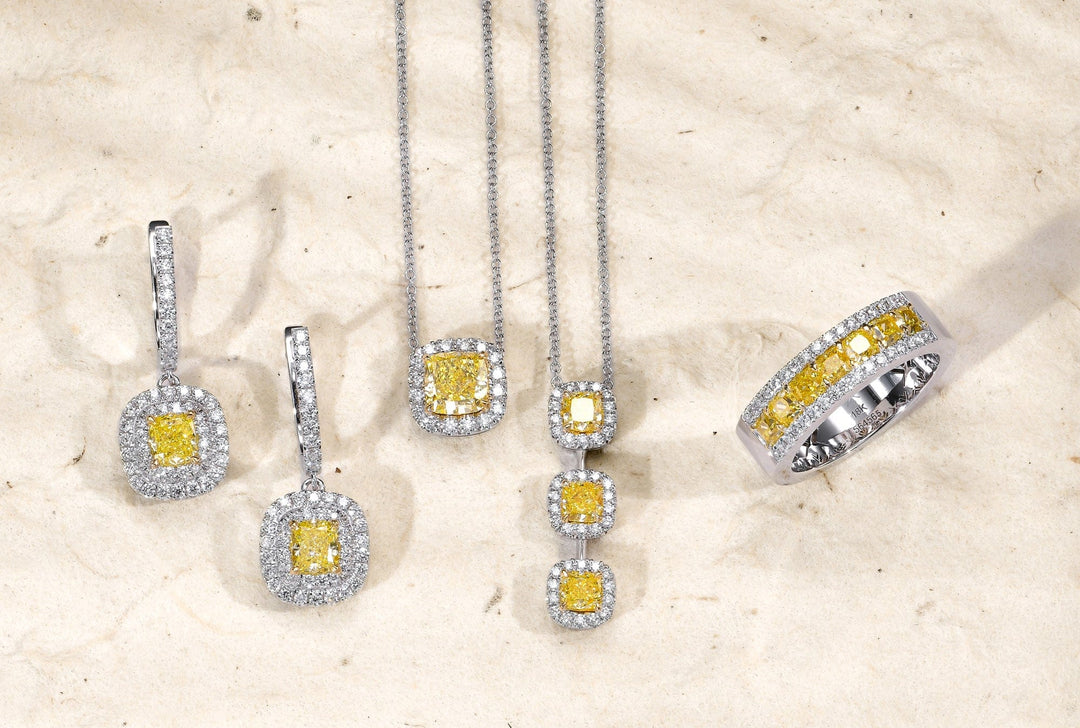 LEIBISH 1.12ct Fancy Intense Yellow Cushion Diamond Halo Pendant Brand Necklace