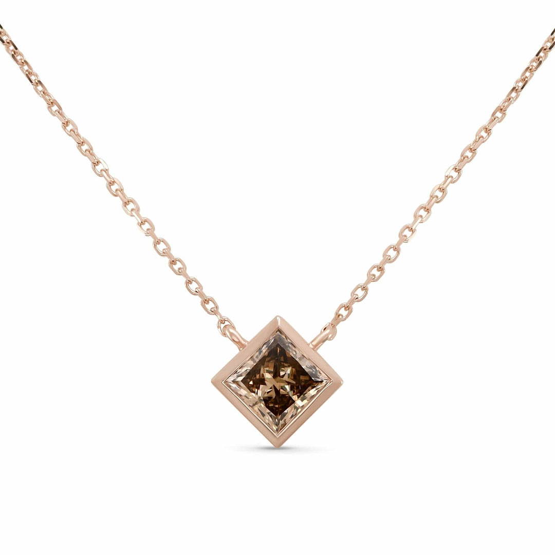 LEIBISH 1.16ct Fancy Yellow Brown Princess Diamond Bezel Pendant Brand Necklace