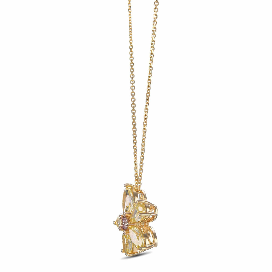 LEIBISH 1.19ct Fancy Yellow &amp; Orangy Pink Diamond Floral Pendant Brand Necklace