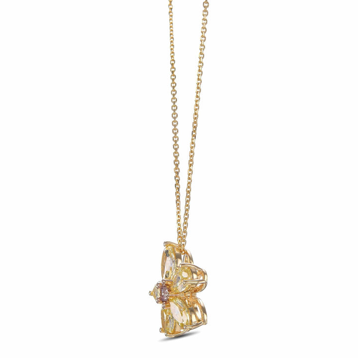 LEIBISH 1.19ct Fancy Yellow &amp; Orangy Pink Diamond Floral Pendant Brand Necklace