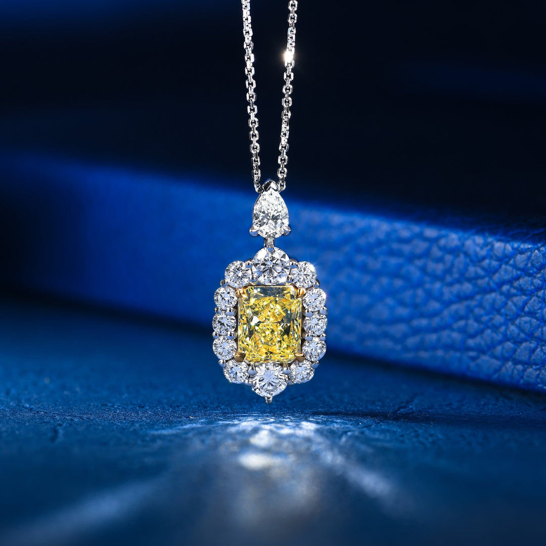 LEIBISH 1.21ct Fancy Yellow Radiant Diamond Halo Pendant Brand Necklace