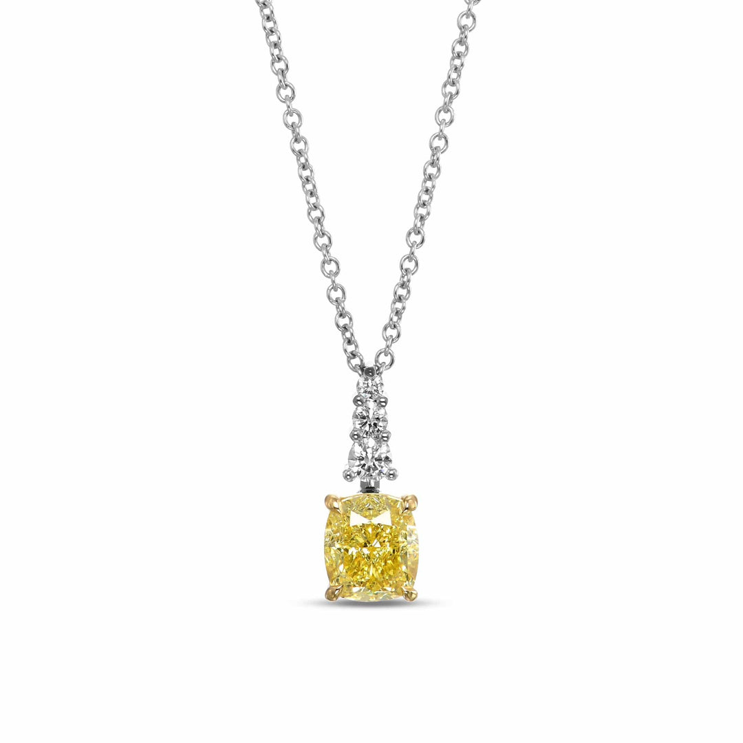 LEIBISH 1.22ct Fancy Intense Yellow & White Diamond Drop Pendant Brand Necklace