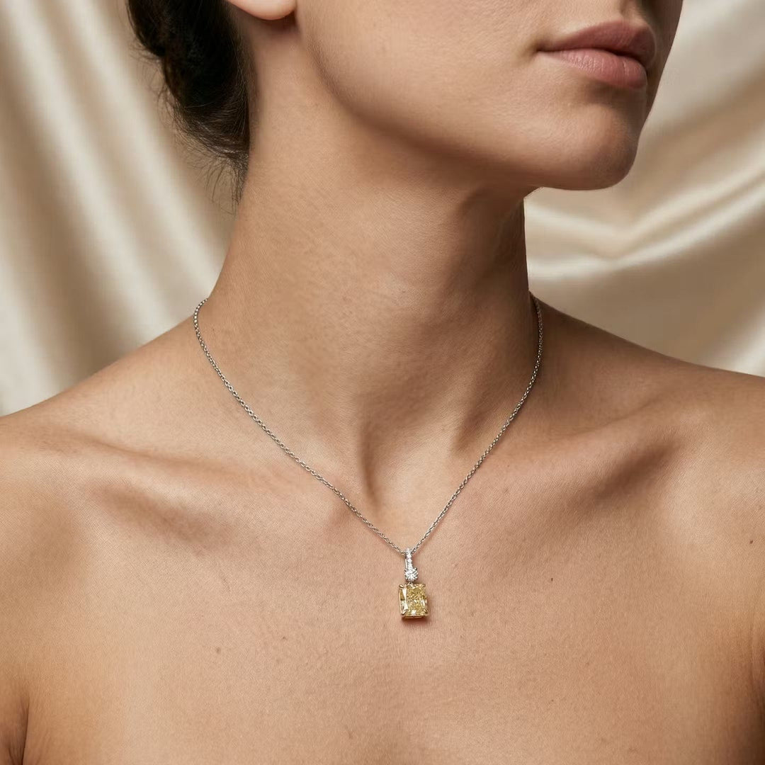 LEIBISH 1.53ct Fancy Light Yellow Radiant Diamond Drop Pendant Brand Necklace