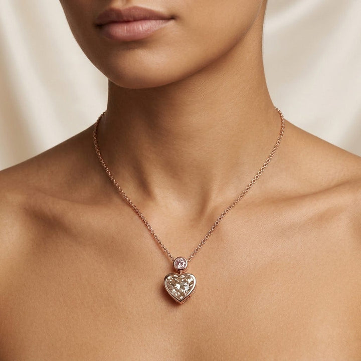 LEIBISH 2.01ct Fancy Light Gray Heart &amp; Pink Diamond Pendant Brand Necklace