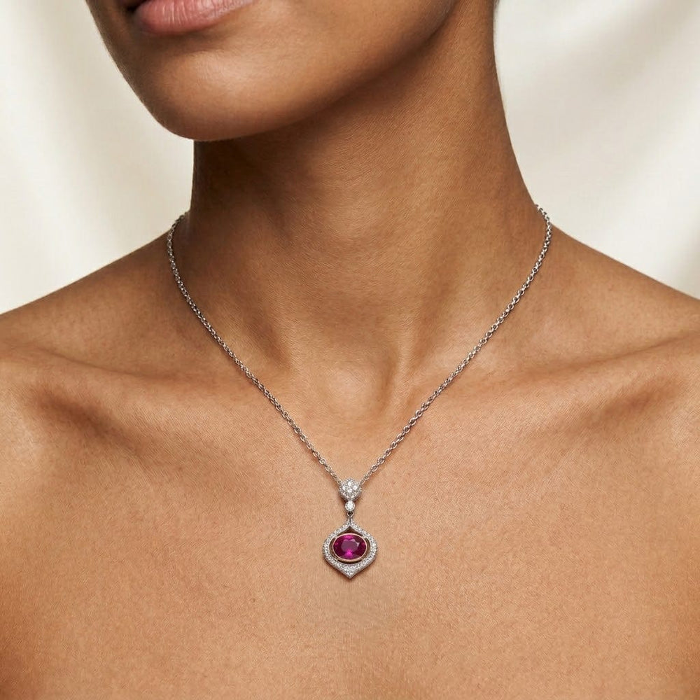 LEIBISH 2.16ct Oval Ruby & Diamond Drop Pendant Brand Necklace