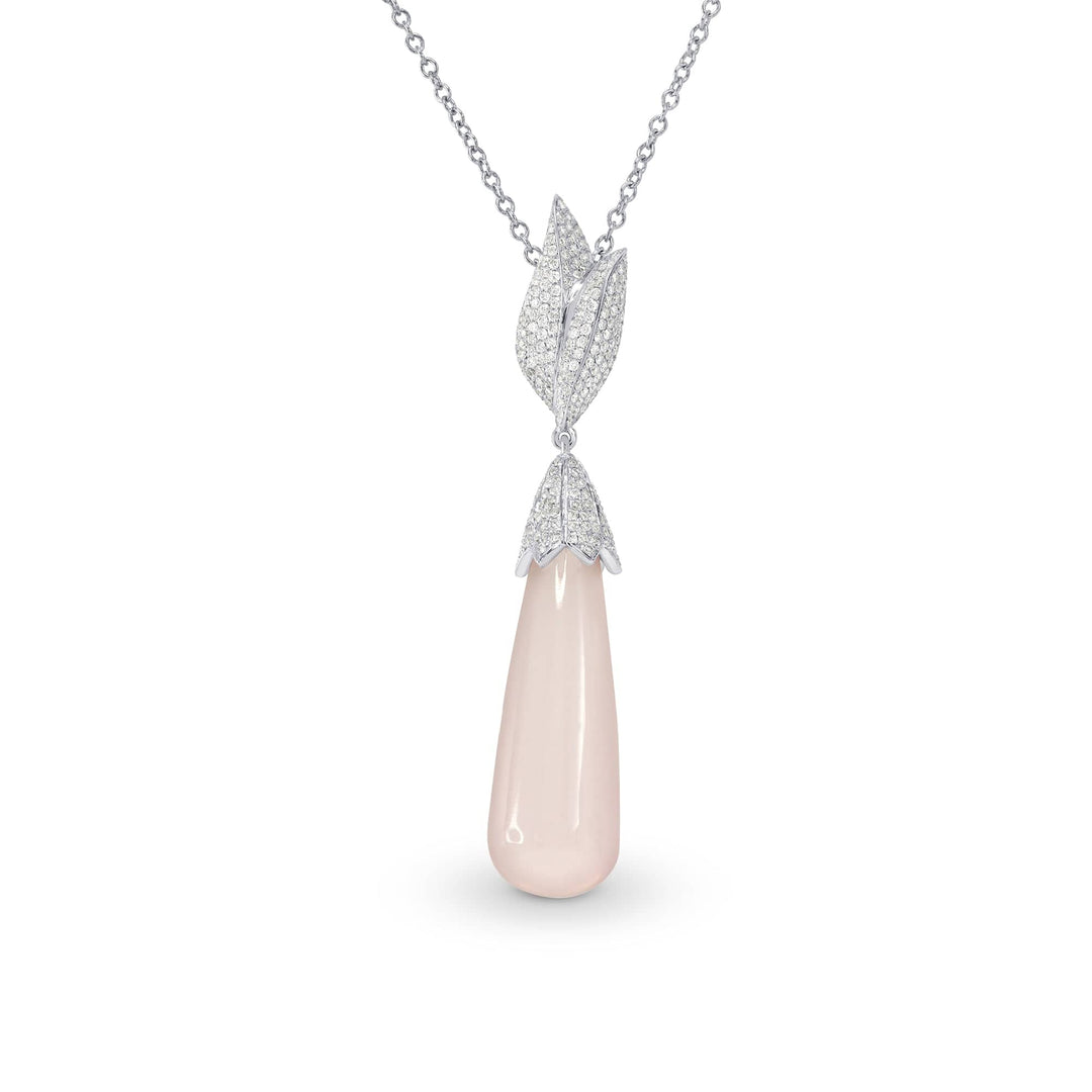 Rose Quartz and Diamond Drop Pendant Brand Necklace