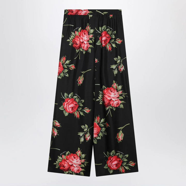 Dolce&amp;Gabbana - Wide twill trousers with rose bouquet print Brand Pants