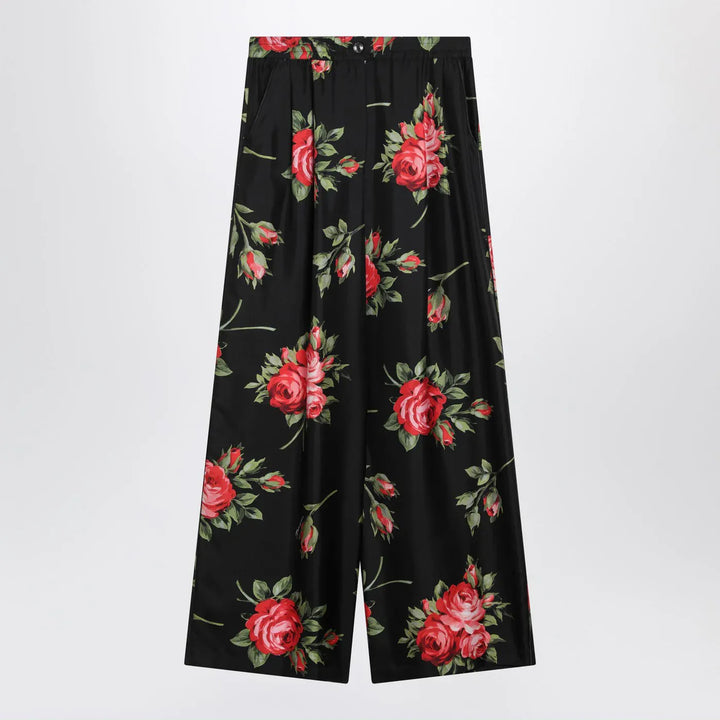 Dolce&amp;Gabbana - Wide twill trousers with rose bouquet print Brand Pants 42  IT