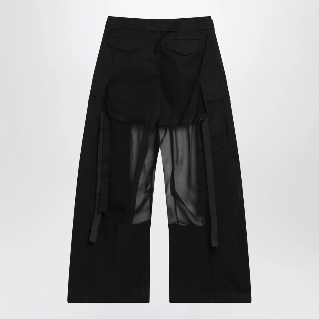 Sacai - Black cargo trousers with semi-sheer insert Brand Pants
