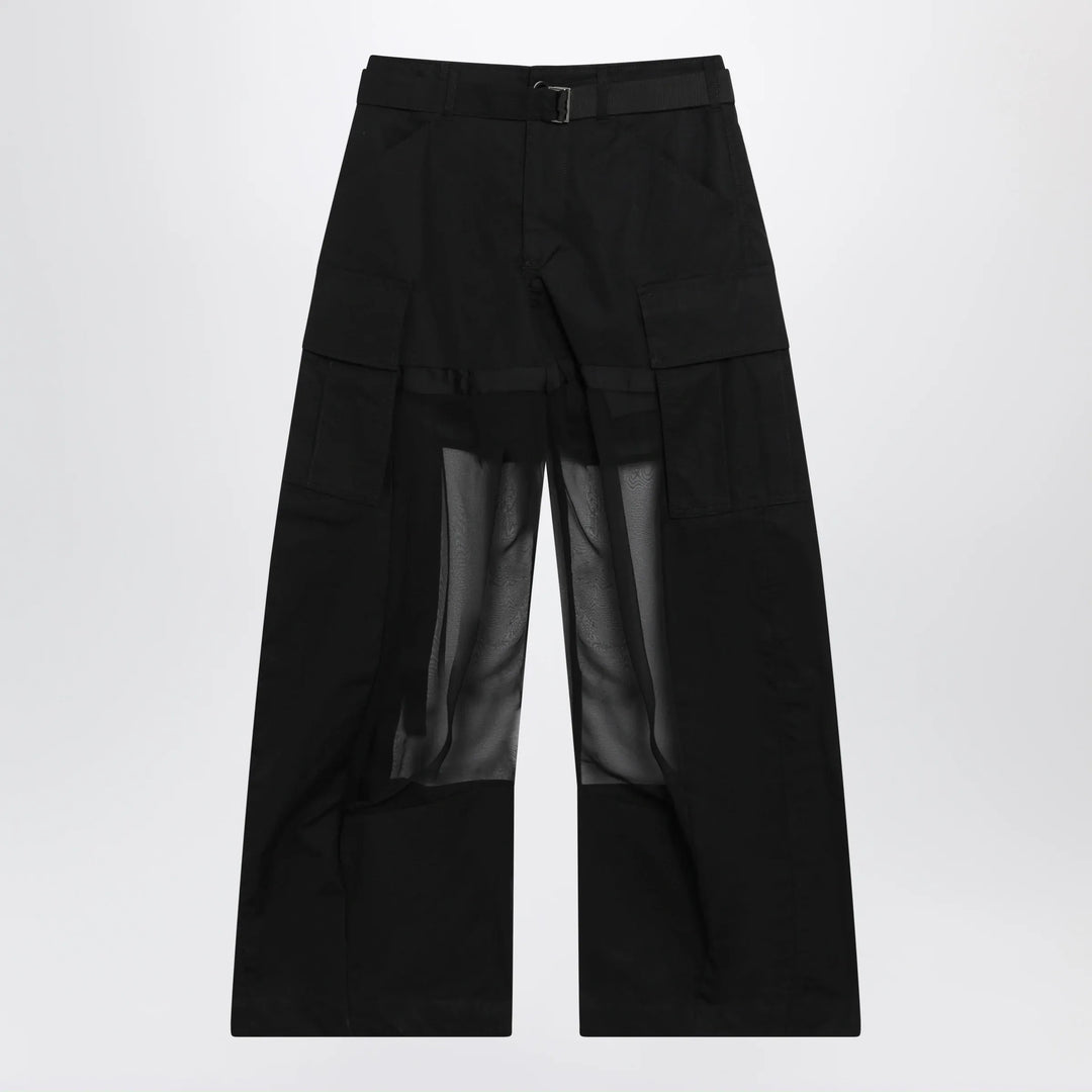 Sacai - Black cargo trousers with semi-sheer insert Brand Pants 2