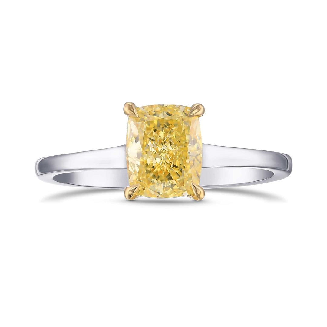 Fancy Yellow Cushion Diamond Classic Solitaire Engagement Ring Brand Ring