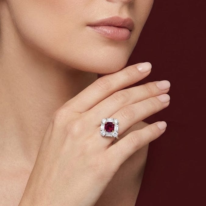 LEIBISH 0.60ct Red Ruby & Diamond Halo Ring Brand Ring