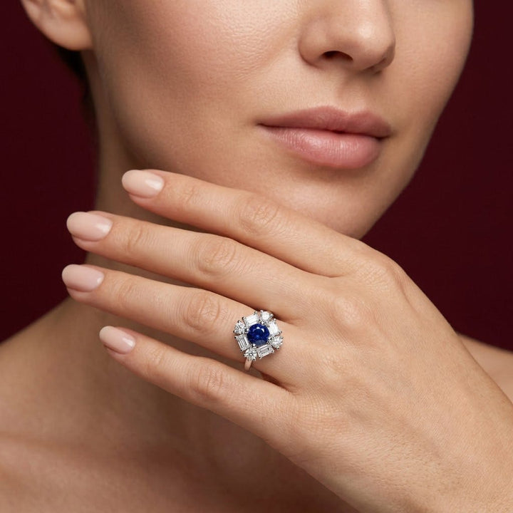 LEIBISH 0.62ct Round Blue Sapphire &amp; Diamond Halo Ring Brand Ring