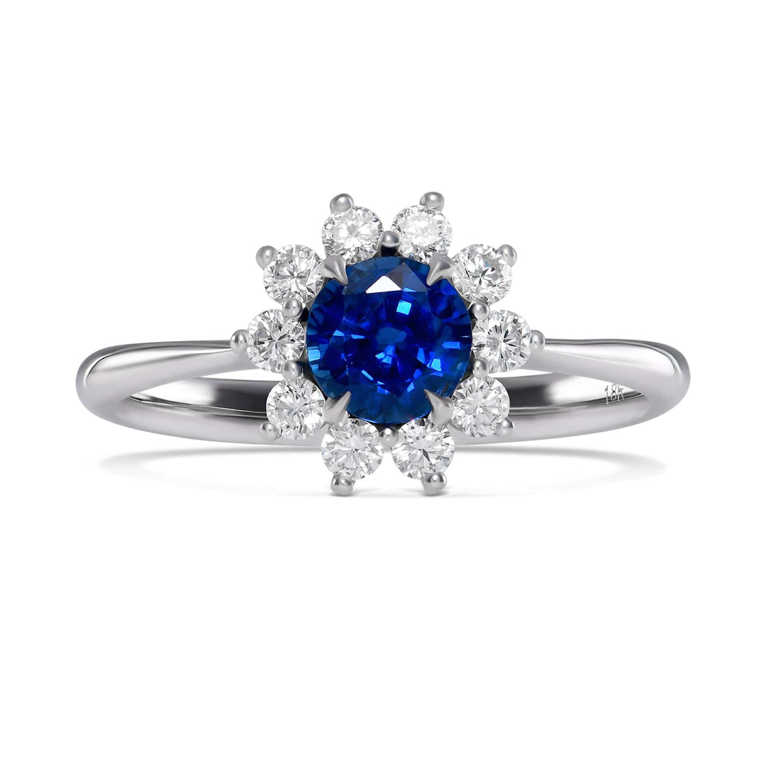LEIBISH 0.76ct Round Blue Sapphire Floral Halo Ring Brand Ring