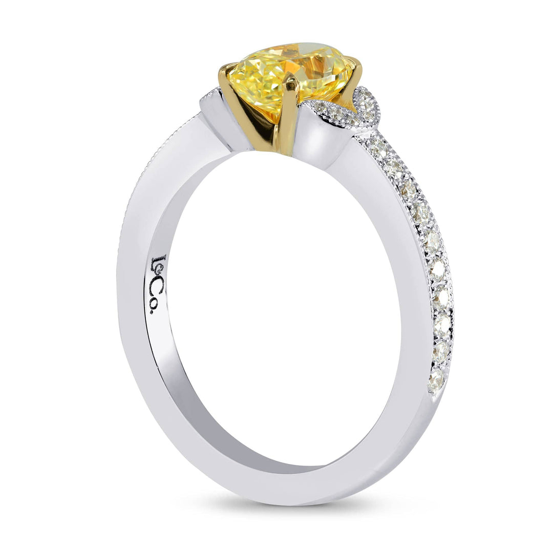 LEIBISH 0.94ct Fancy Yellow Round Diamond Side-Stone Ring Brand Ring