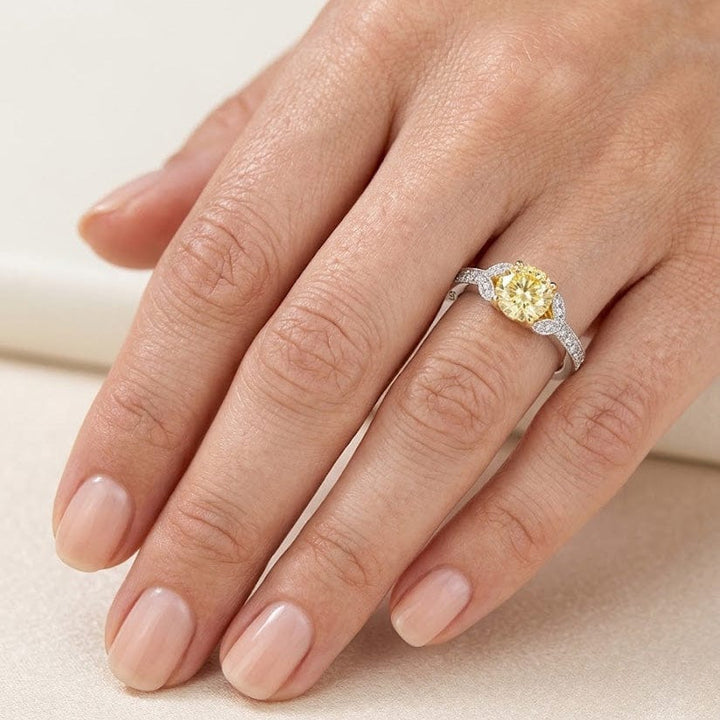 LEIBISH 0.94ct Fancy Yellow Round Diamond Side-Stone Ring Brand Ring