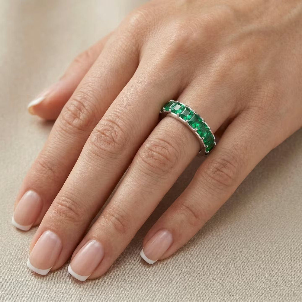LEIBISH 1.16ct Princess Emerald Full Eternity Band Ring Brand Ring