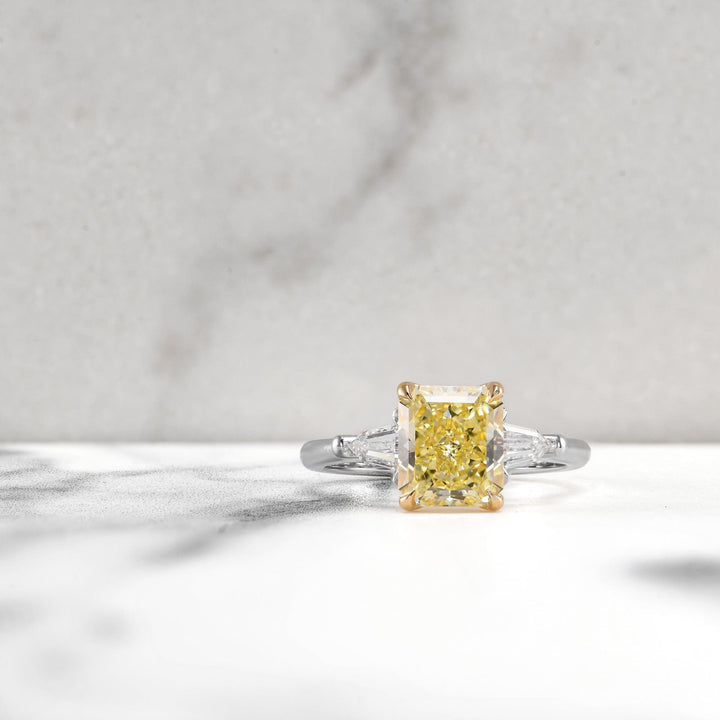 LEIBISH 2.27ct Fancy Yellow Radiant Three-Stone Diamond Ring Brand Ring