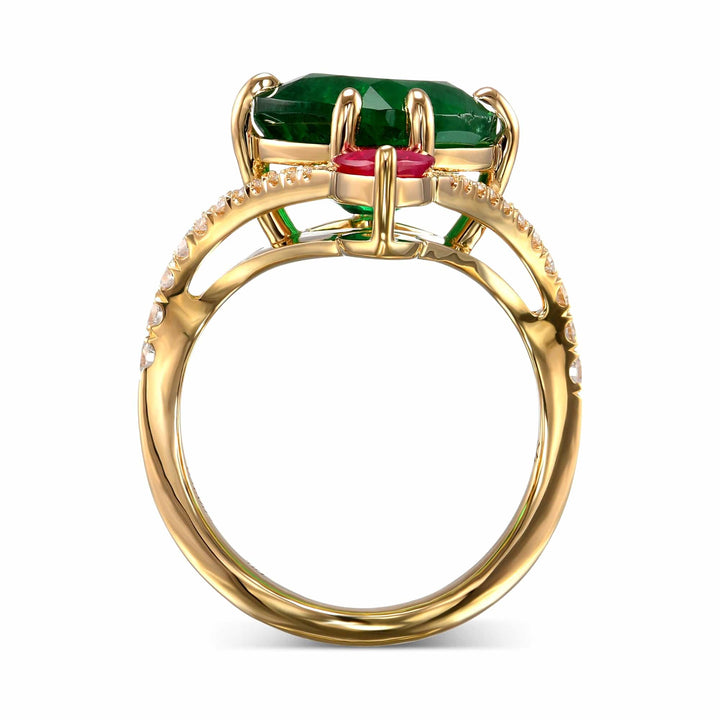 LEIBISH 4.50ct Emerald &amp; Ruby Two-Stone Diamond Ring Brand Ring