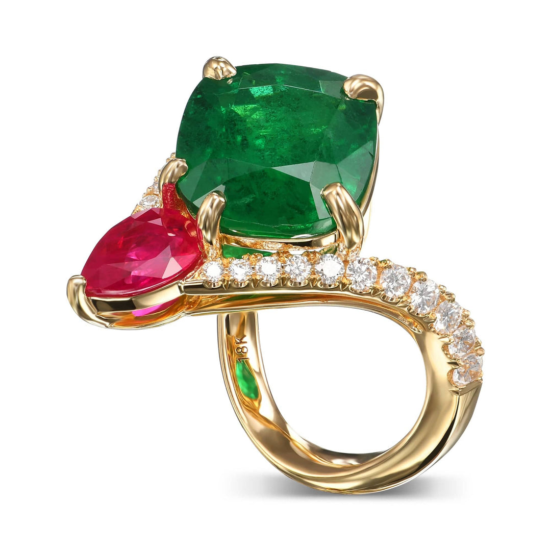 LEIBISH 4.50ct Emerald &amp; Ruby Two-Stone Diamond Ring Brand Ring