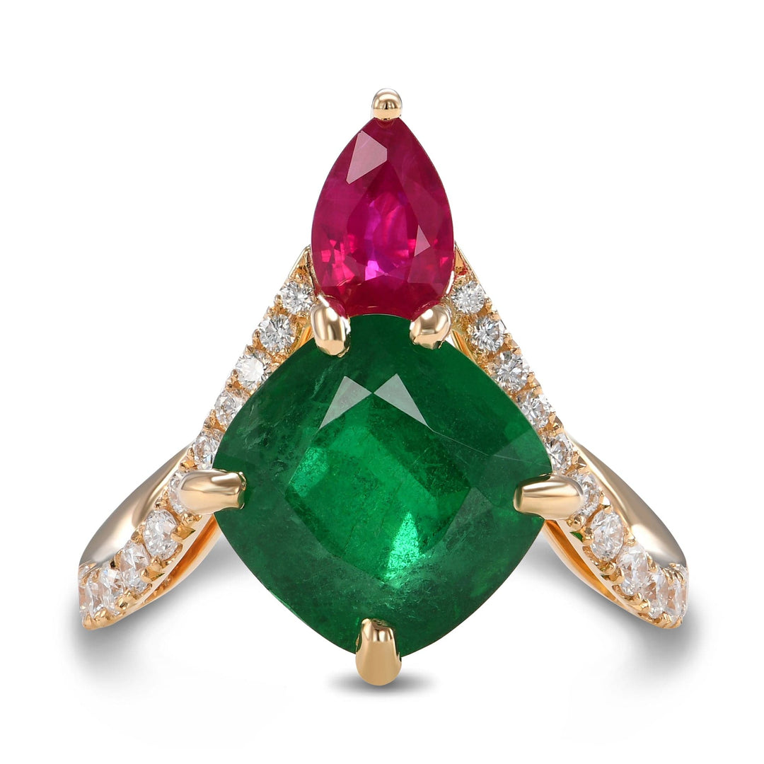 LEIBISH 4.50ct Emerald &amp; Ruby Two-Stone Diamond Ring Brand Ring