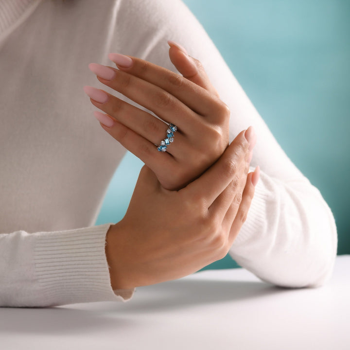 LEIBISH Aquamarine &amp; Diamond Band Ring Brand Ring