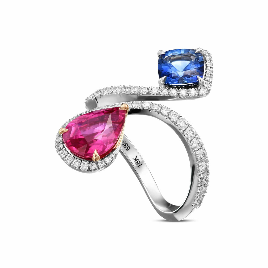 LEIBISH Ruby &amp; Blue Sapphire Two-Stone Diamond Crossover Ring Brand Ring