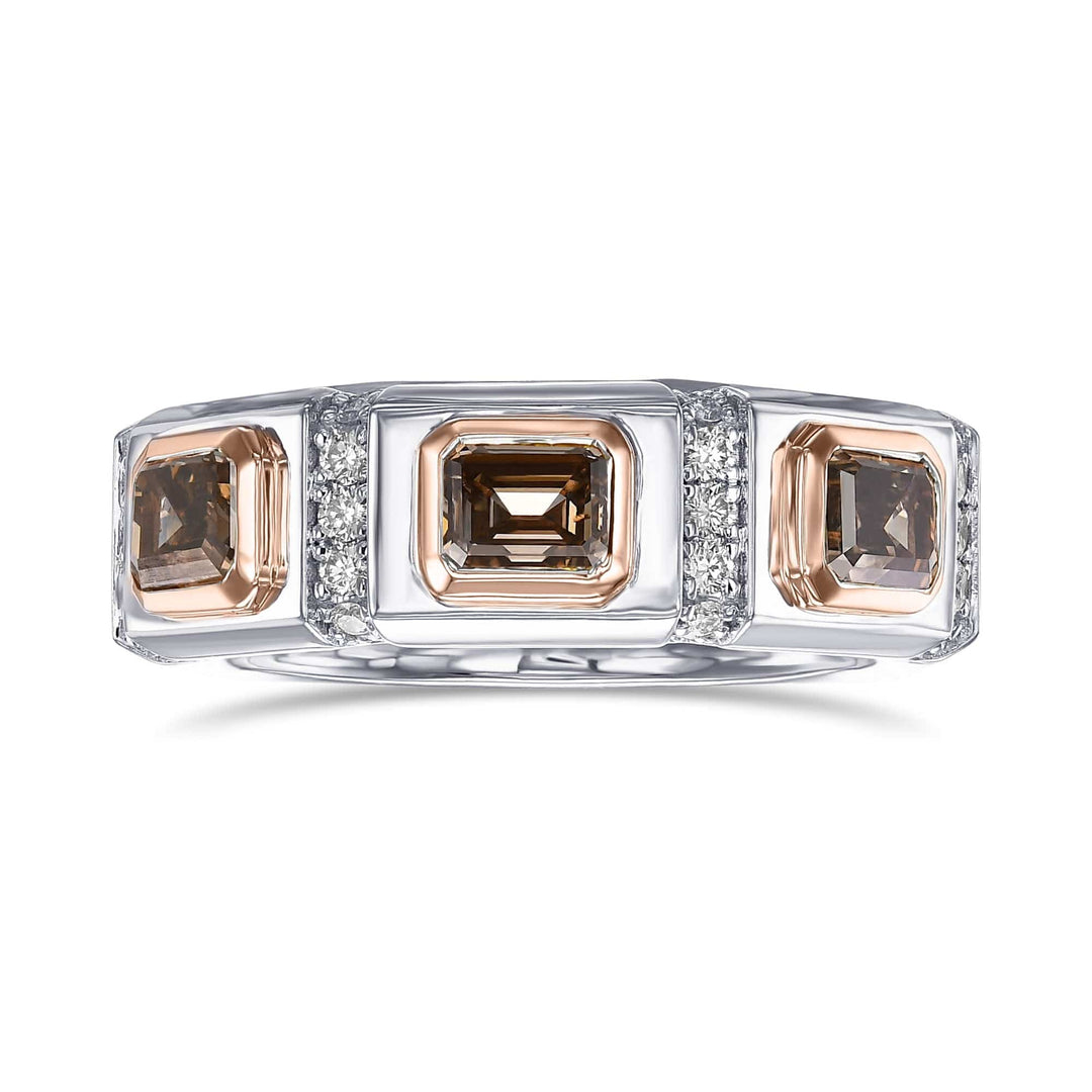 Men's Fancy Brown Three-stone Diamond Ring Brand Ring