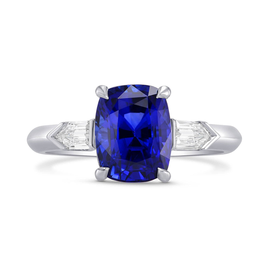 Royal Blue Sapphire Cushion & Diamond Engagement Ring Brand Ring