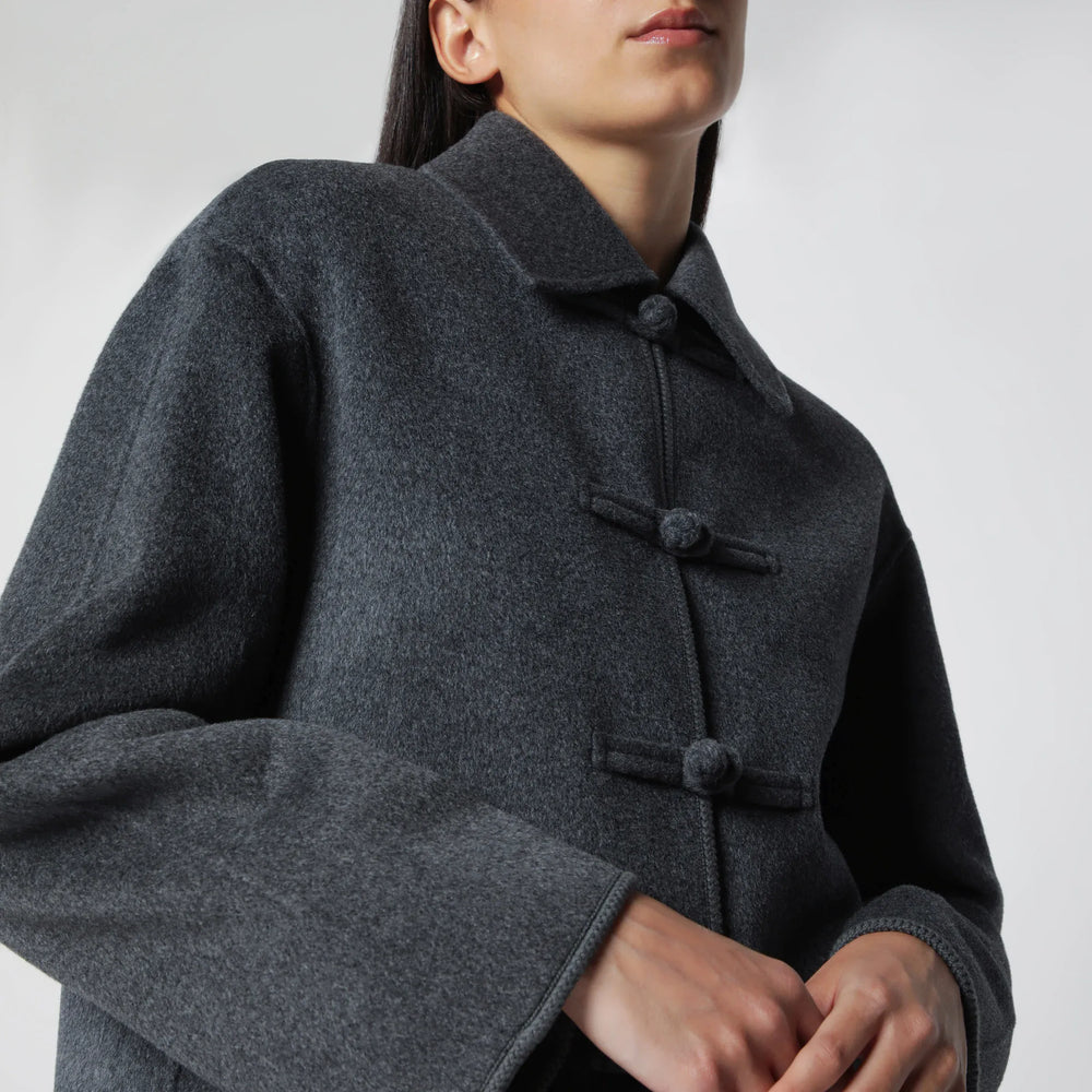 Róhe - Dark Grey Mélange Double-Faced Wool Jacket with Pankou Closure Brand 34  FR