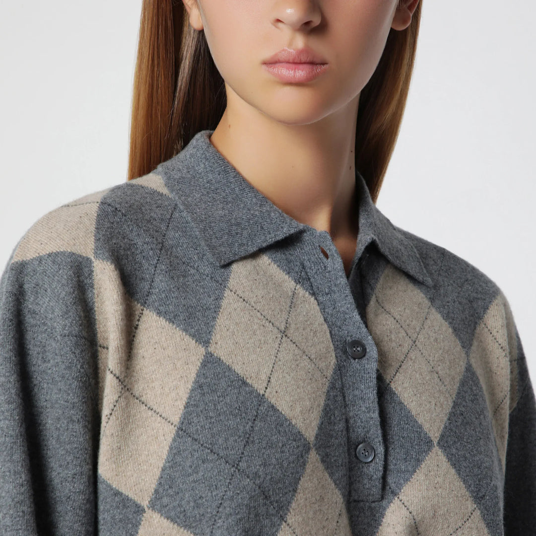 Róhe - Grey polo with beige Argyle pattern in wool blend Brand
