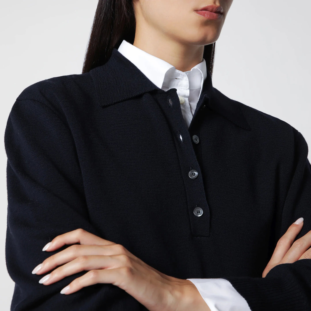 Róhe - Navy Blue Merino Wool Polo Shirt Brand