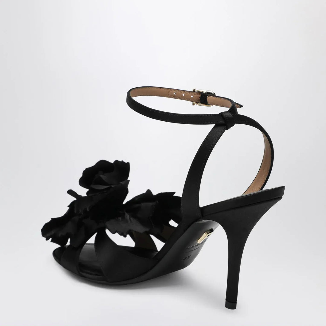 Ferragamo - Black satin flower sandals Brand Sandals