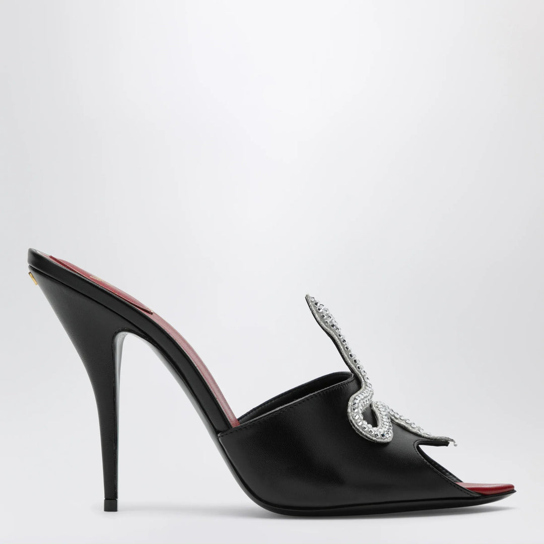 Valentino Garavani - Black Coeur Vipère slide sandals in goatskin Brand Sandals 36 IT