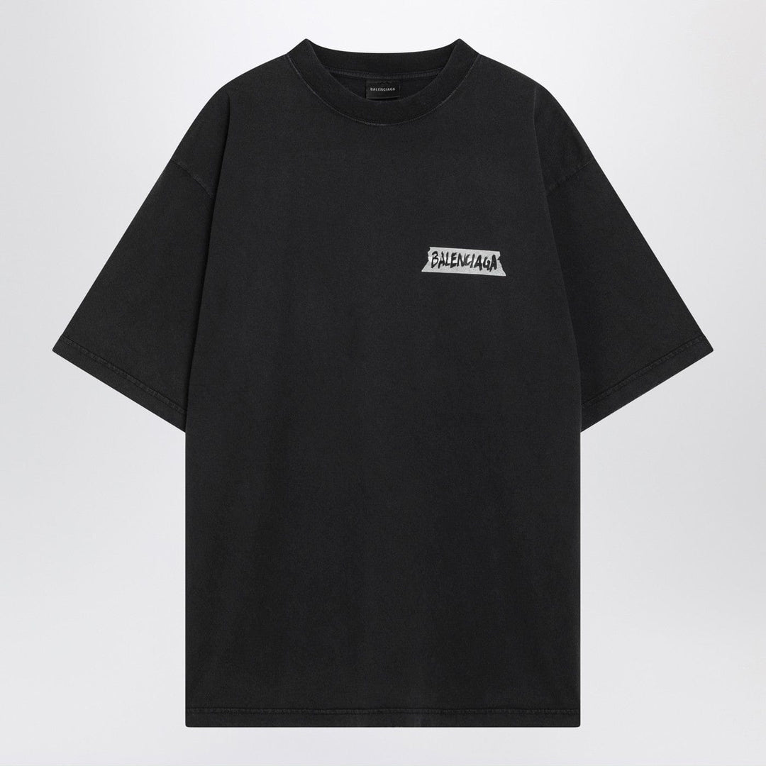 Shirts &amp; Tops Balenciaga - Black washed Masking Tape T-shirt with medium fit Brand