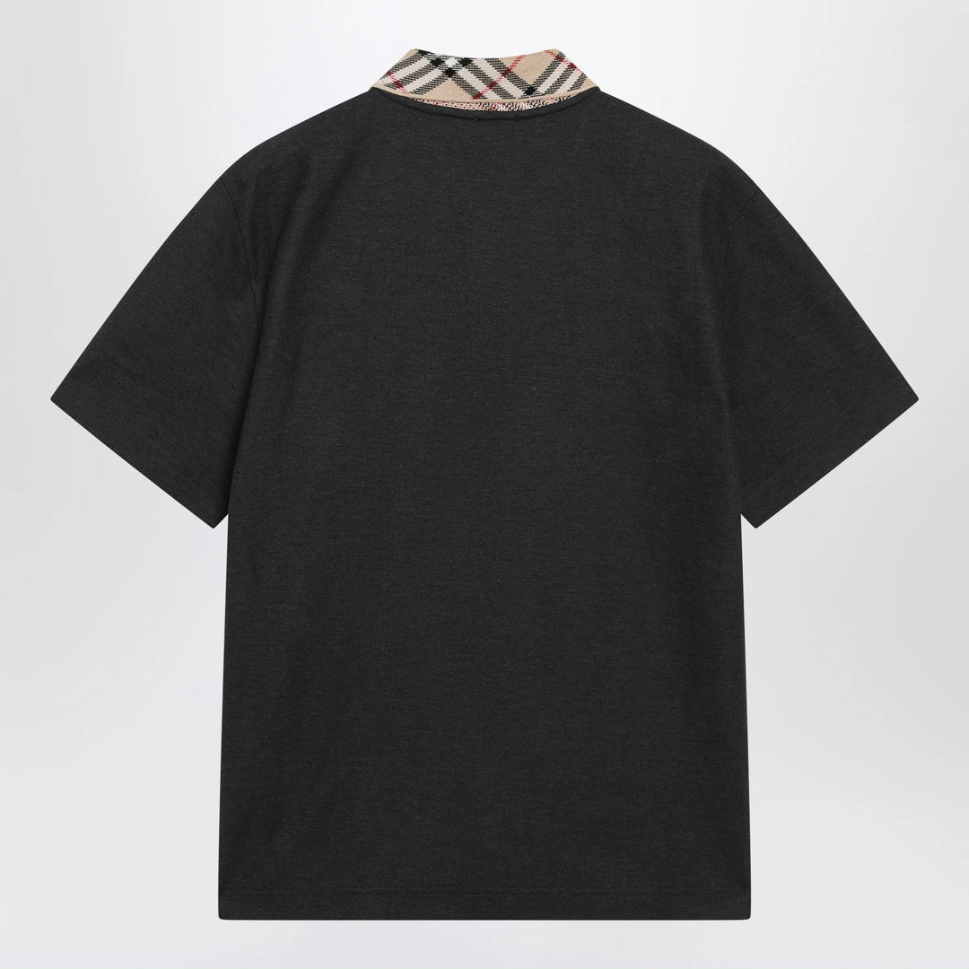 Burberry - Dark grey polo shirt with Check collar Brand Shirts &amp; Tops