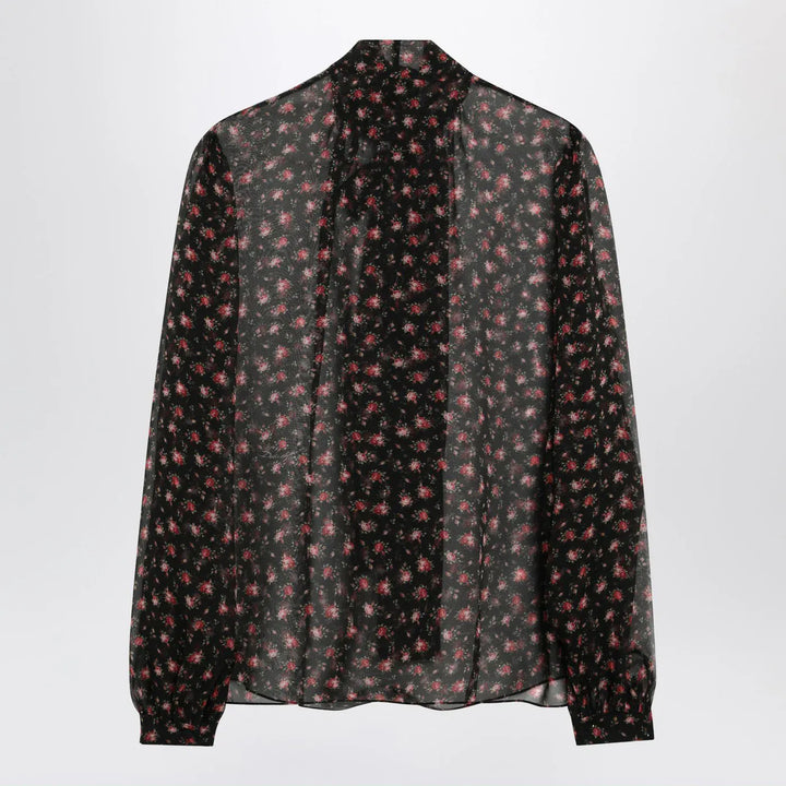Dolce&amp;Gabbana - Black chiffon blouse with small rose print Brand Shirts &amp; Tops