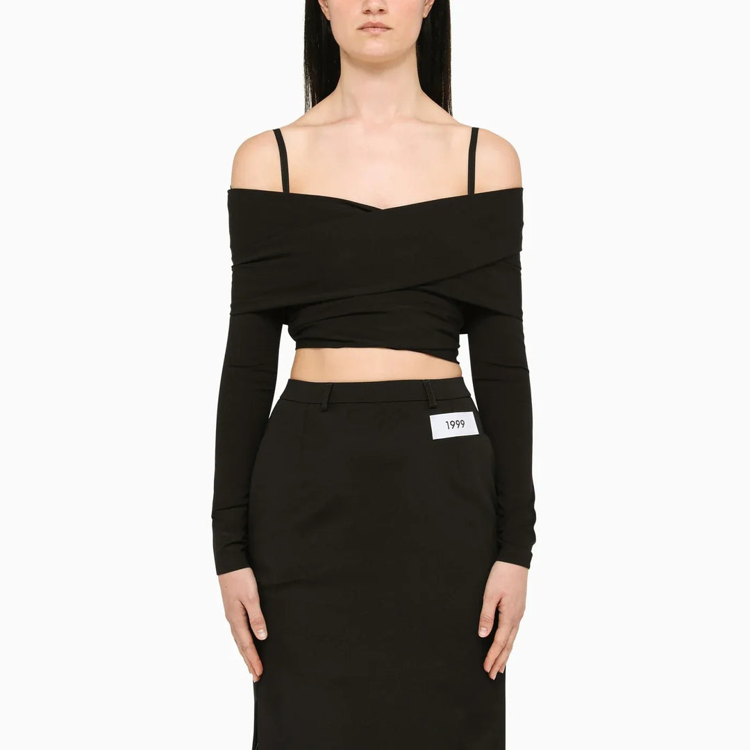 Dolce&amp;Gabbana - Black top with boat neckline Brand Shirts &amp; Tops 40  IT