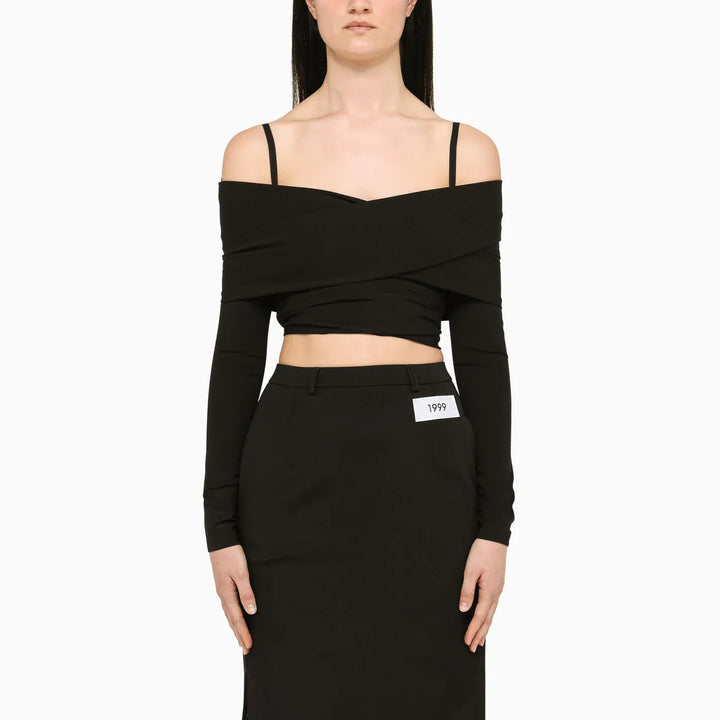Dolce&amp;Gabbana - Black top with boat neckline Brand Shirts &amp; Tops 40  IT