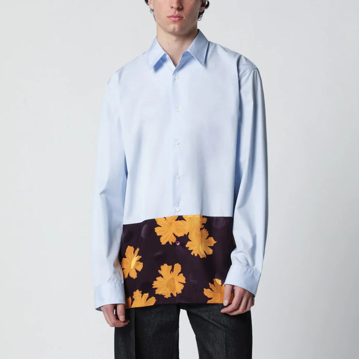 Dries Van Noten - Light blue shirt with floral insert Brand Shirts &amp; Tops 48 IT