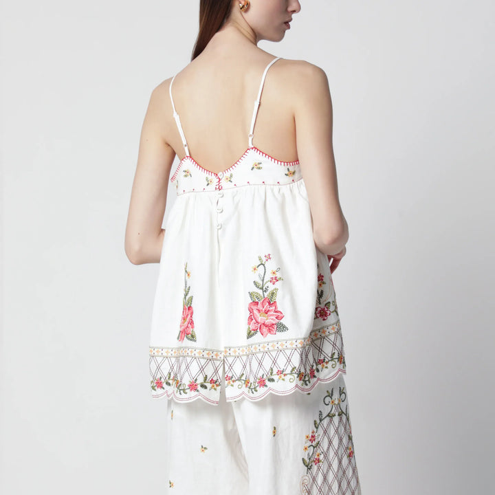 FARM Rio - Linen-blend top with floral embroidery Brand Shirts &amp; Tops