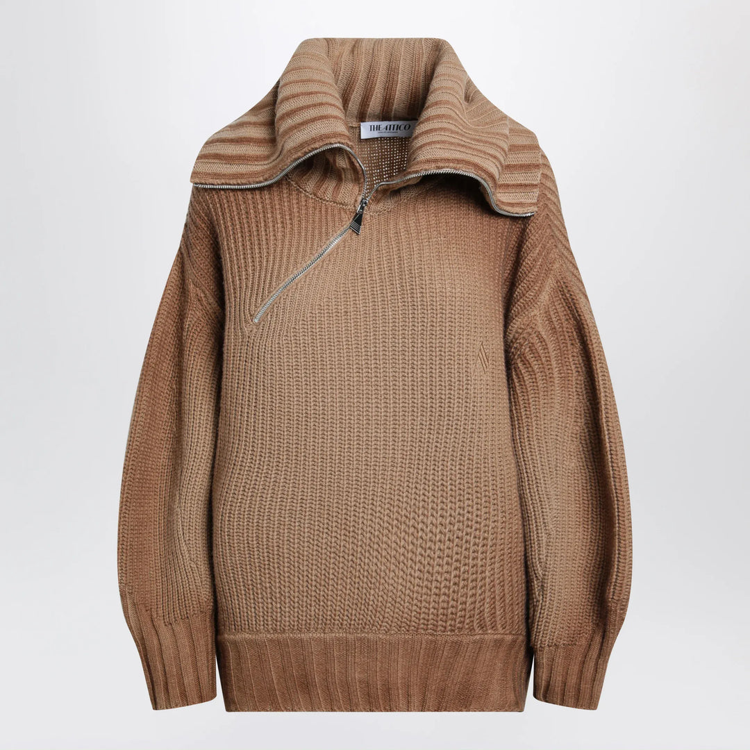 The Attico - Camel wool and cashmere sweater with asymmetric zip Brand Shirts &amp; Tops 38  IT