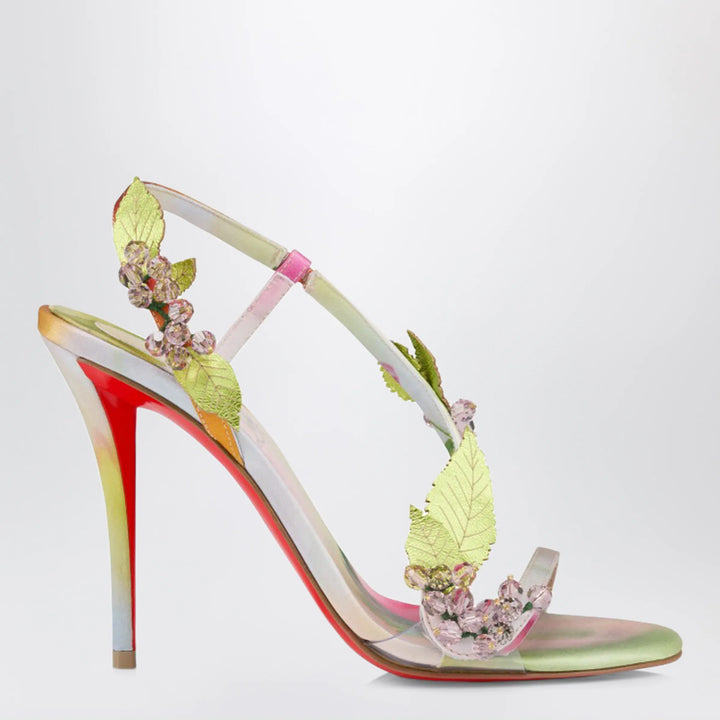 Christian Louboutin - Fruit Pink sandals in multicoloured botanical-print satin crêpe Brand Shoes 37 IT
