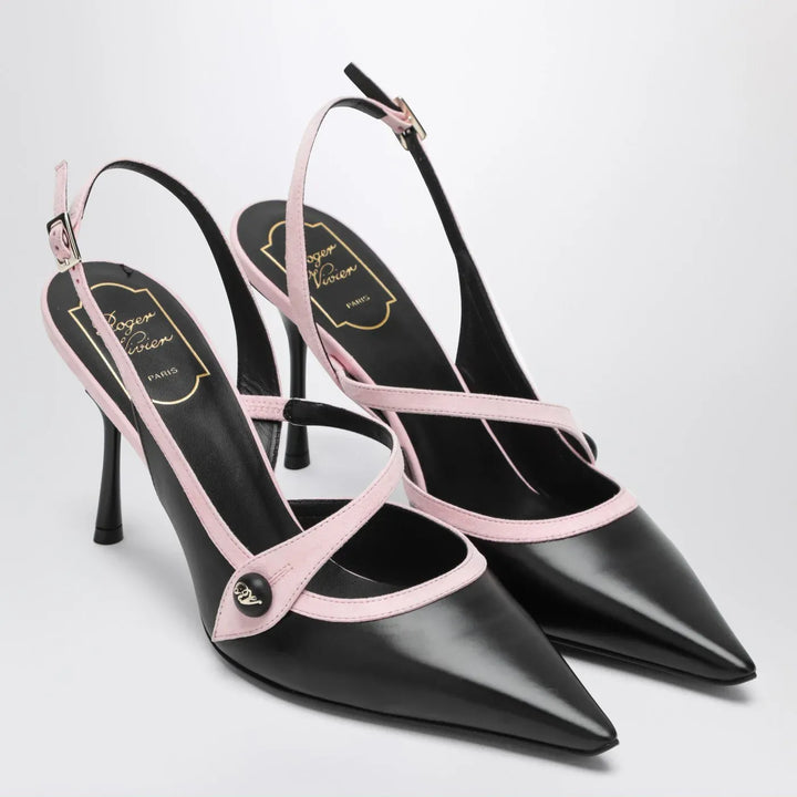 ROGER VIVIER - Black/pink Vivier slingback pumps Brand Shoes