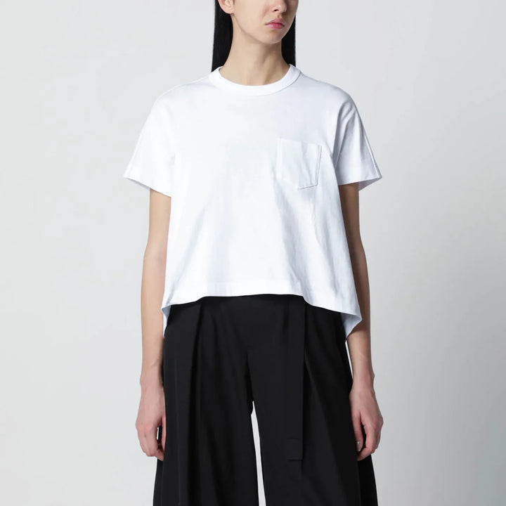 Sacai - White cropped cotton T-shirt Brand T-Shirt 1
