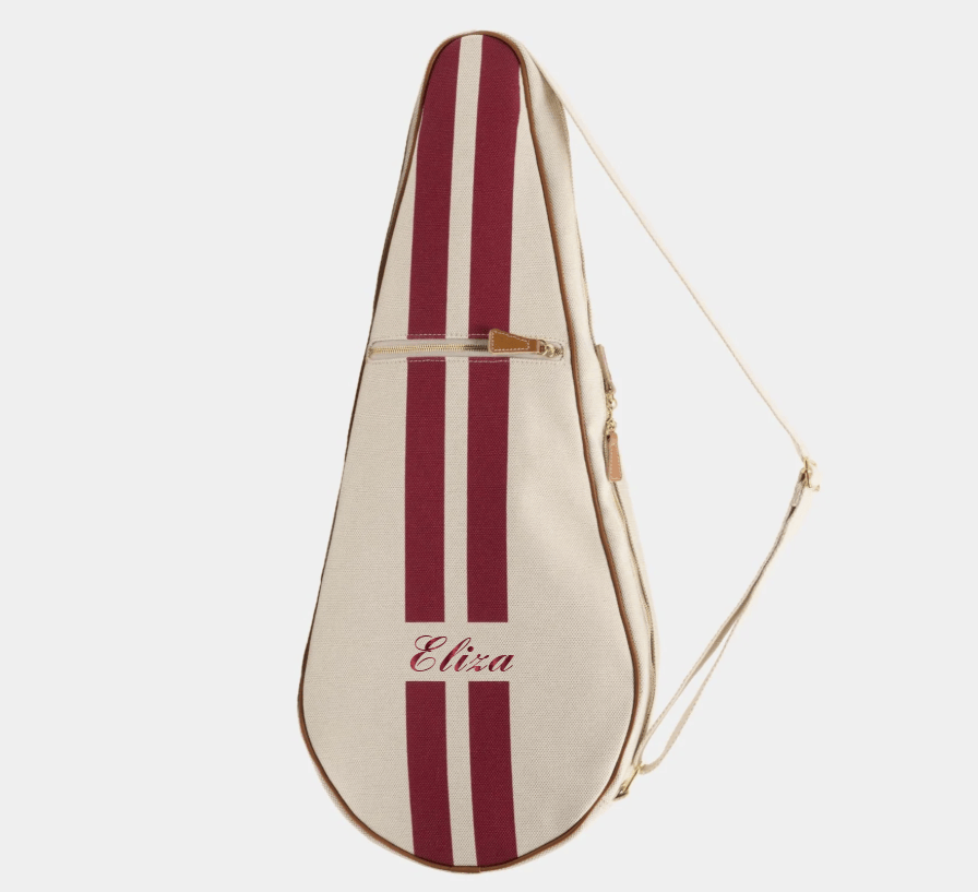 My Style Bags Personalised Glamour Tennis Bag - Natural With Red Stripes Brand Tennis Bag